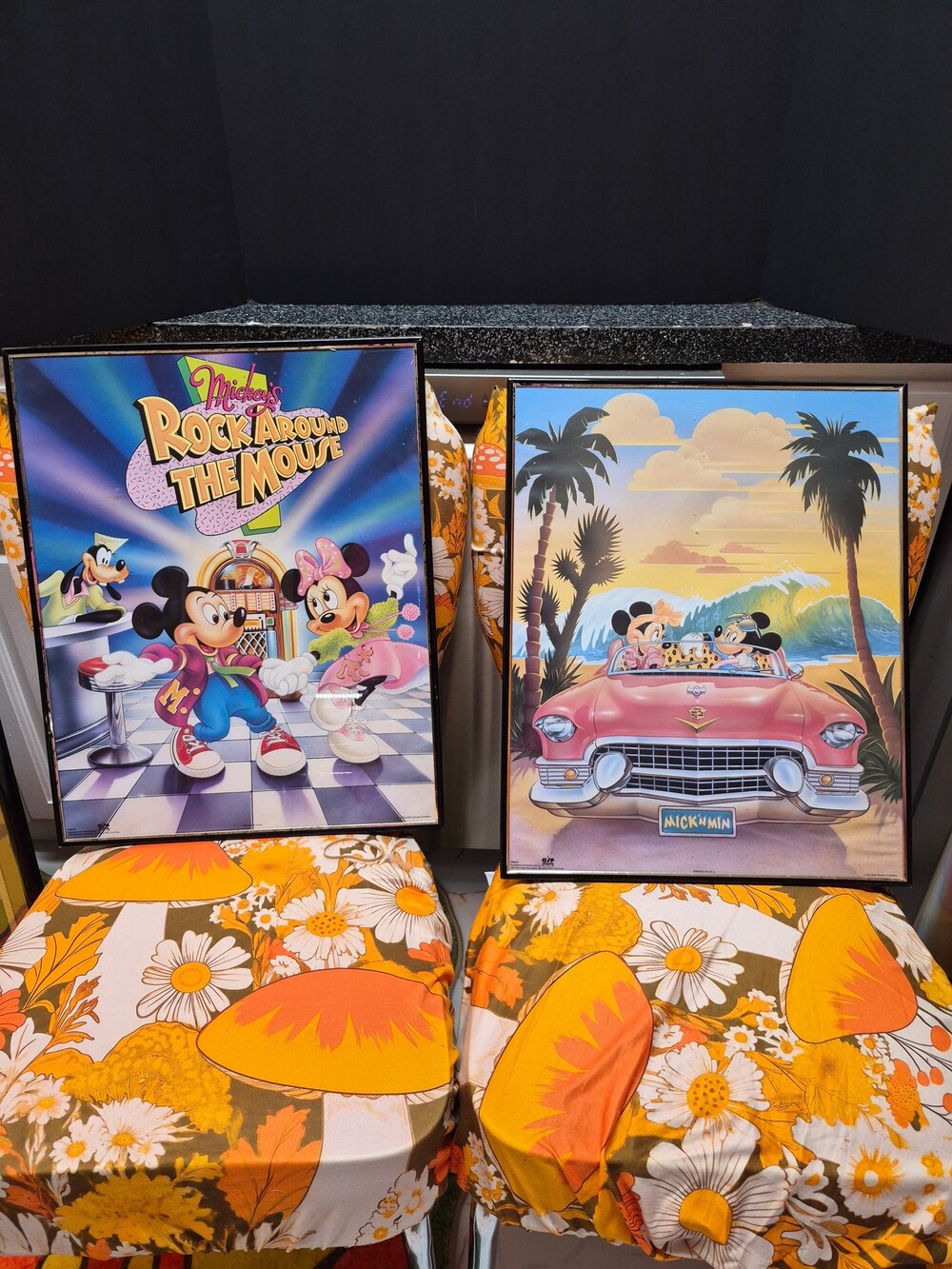 Disney Mickey's Rock Around The Mouse Framed Posters 20x16 Inches Vintage